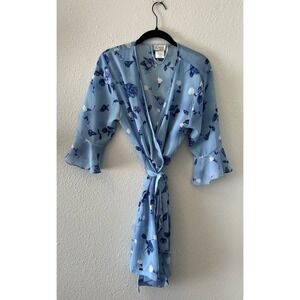 Vintage Cinema Etoile Robe Size Med Blue Floral Sheer Ruffle Short Fairy 90s Y2K